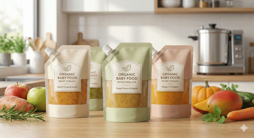 Makanan Bayi Organik Retort untuk Produk Premium